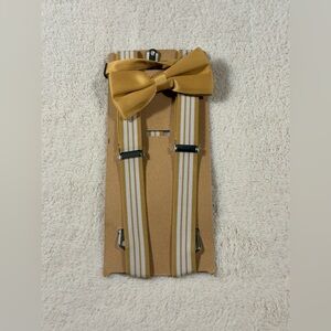 Classic Tan Suspenders with Bow Tie